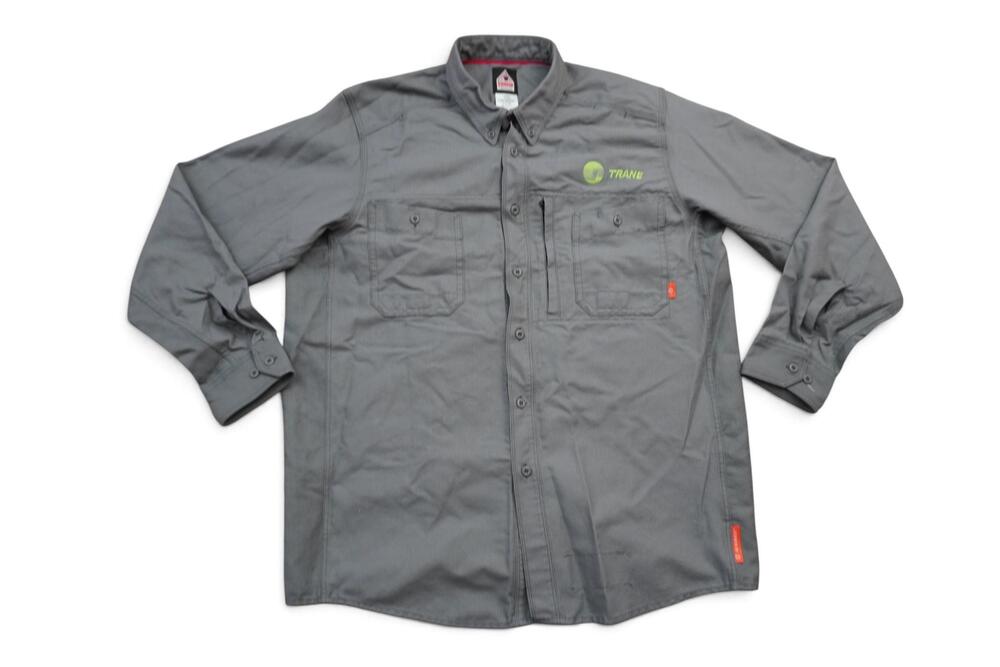 Bulwark FR Shirt Mens Large Gray Flame Resistant Trane CAT2 Button Up Workwear